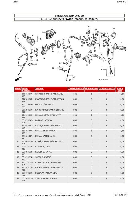 CR125R-varaosaluettelo (.pdf, 2.39 MB) - Honda