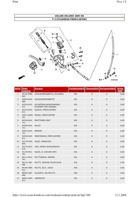 CR125R-varaosaluettelo (.pdf, 2.39 MB) - Honda