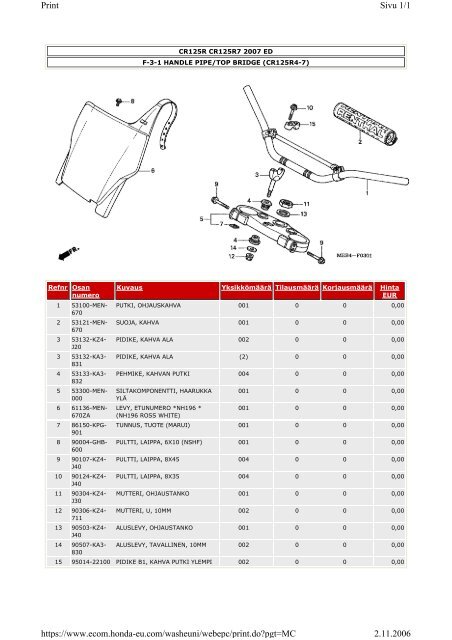 CR125R-varaosaluettelo (.pdf, 2.39 MB) - Honda