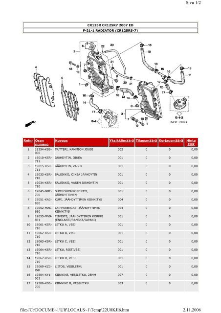 CR125R-varaosaluettelo (.pdf, 2.39 MB) - Honda