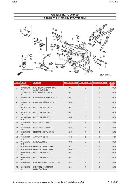 CR125R-varaosaluettelo (.pdf, 2.39 MB) - Honda