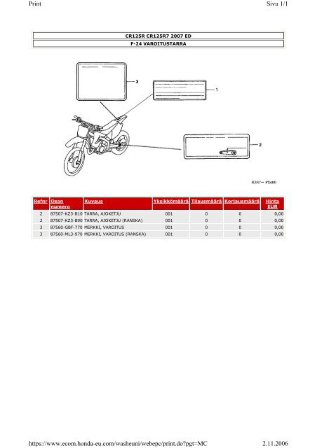 CR125R-varaosaluettelo (.pdf, 2.39 MB) - Honda