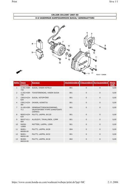 CR125R-varaosaluettelo (.pdf, 2.39 MB) - Honda