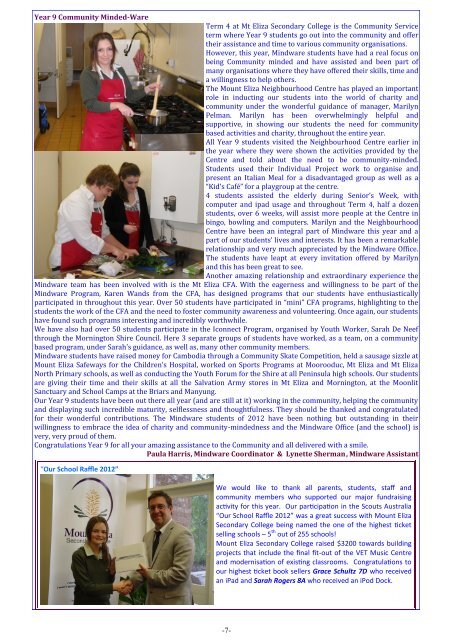 Newsletter Mount Eliza Secondary College