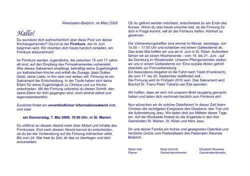 1. Brief an die Firmlinge Ostern 2009 - Webseite der kath ...