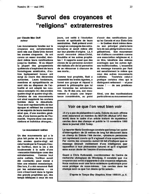 "religions" extraterrestres - Les Sceptiques du QuÃ©bec