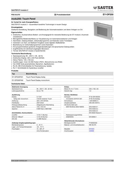 EY-OP250 modu250: Touch Panel - sauter-controls.com sauter ...