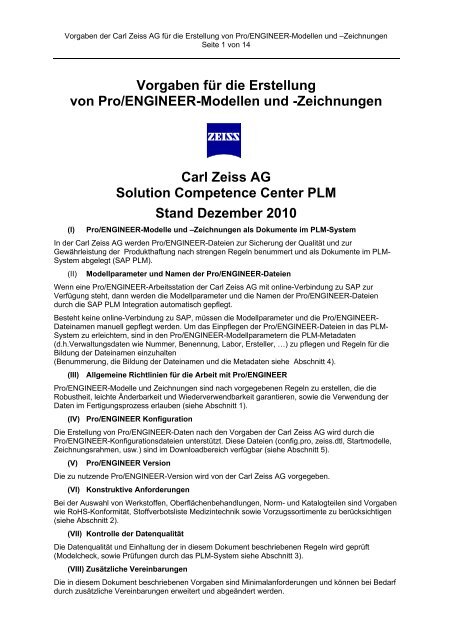 Vorgaben für die Erstellung von Pro/Engineer ... - Carl Zeiss