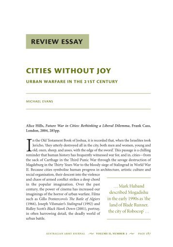 Cities Without Joy: Urban Warfare in the 21st ... - Australian Army