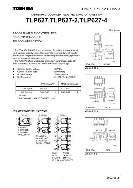 TLP627,TLP627-2,TLP627-4 - Soemtron.org