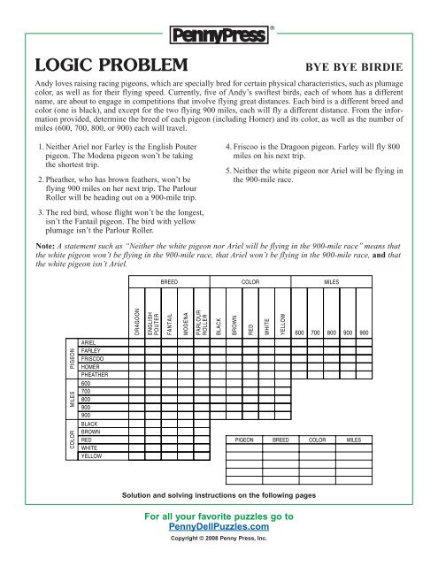 Logic Problem 1 - PennyDellPuzzles