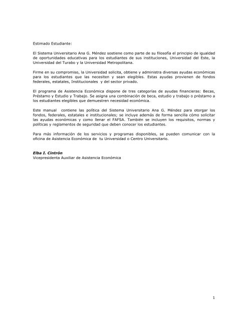 1 Estimado Estudiante - Sistema Universitario Ana G. Mendez