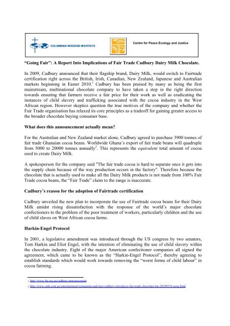 A Report Into Implications of Fair Trade Cadbury Dairy Milk Chocolate