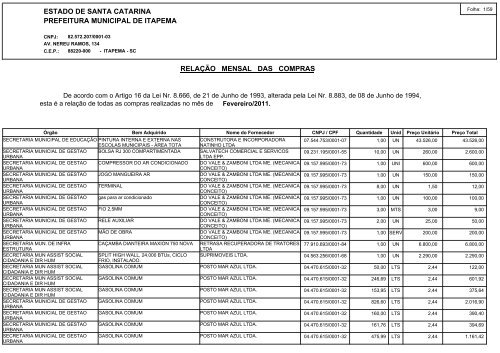 estado de santa catarina prefeitura municipal de itapema relaÃ§Ã£o ...