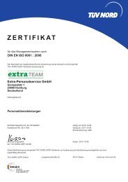 DIN EN ISO 9001-Urkunde TÃV Nord - Extra Personalservice GmbH