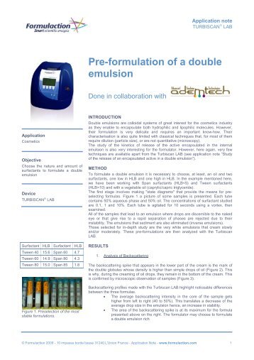 Pre-formulation of a double emulsion
