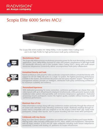 Scopia Elite 6000 Series MCU Datasheet - Radvision