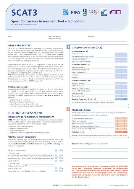 Sports Concussion Assessment Tool 3 (SCAT3) - AFL Community