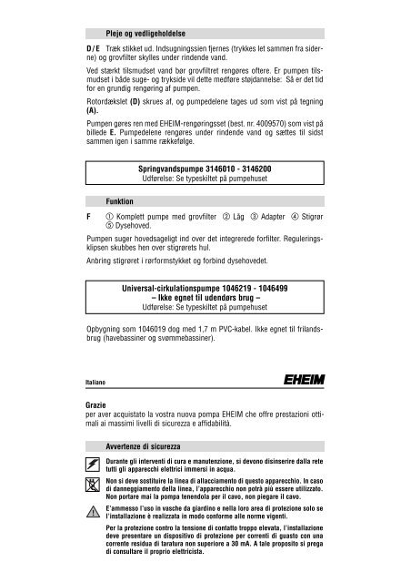 Gebrauchsanleitung D Instructions GB / USA Mode d'emploi F - Eheim