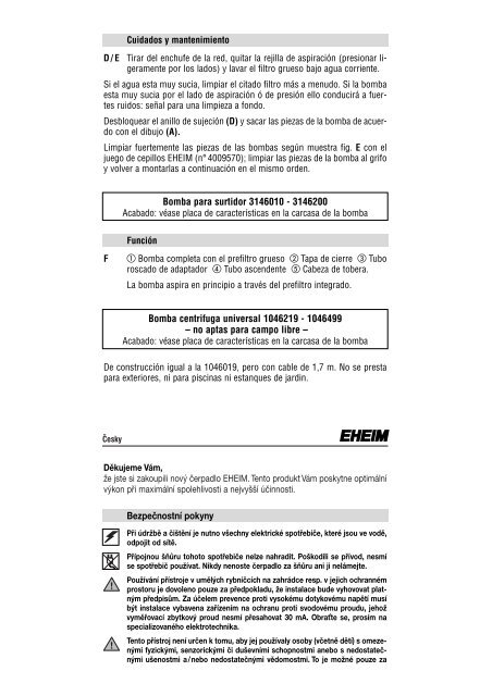 Gebrauchsanleitung D Instructions GB / USA Mode d'emploi F - Eheim