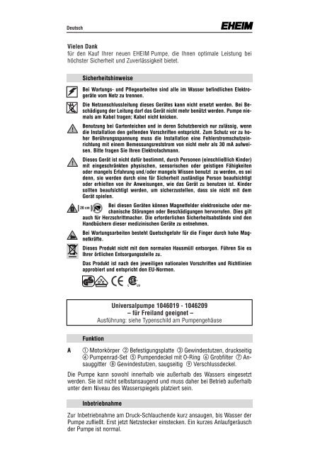 Gebrauchsanleitung D Instructions GB / USA Mode d'emploi F - Eheim