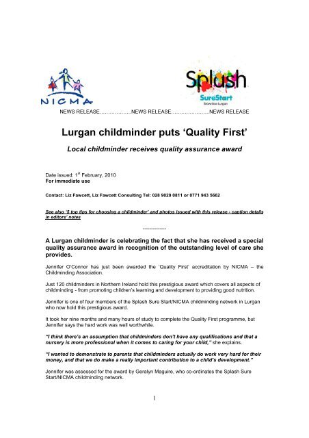 Lurgan childminder puts 'Quality First' - Northern Ireland ...