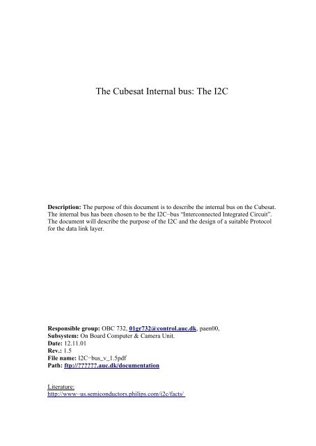 The Cubesat Internal bus: The I2C - Space.aau.dk