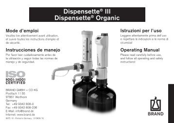 Dispensette® III Dispensette® Organic Operating Manual - Brand