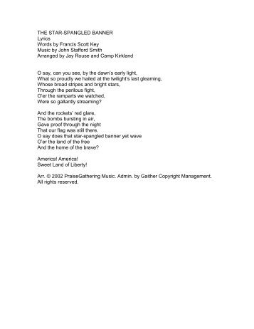 THE STAR-SPANGLED BANNER Lyrics Words ... - Pine Lake Music