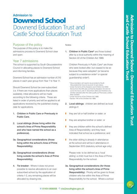 Admission to secondary school booklet 2014-15 - South ...