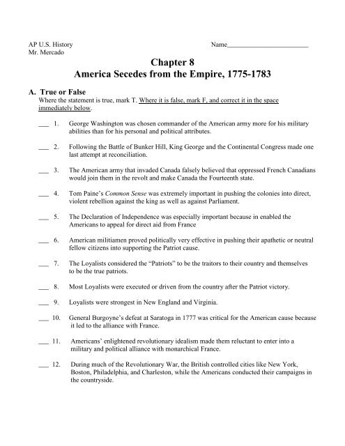 Chapter 8 America Secedes from the Empire, 1775-1783