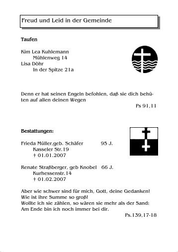 Freud und Leid in der Gemeinde - Evangelische Kirche Ehlen