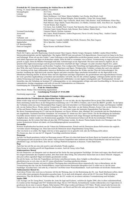 Protokoll der 91 - BKPJV Jägerverein Davos