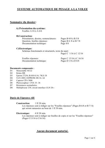 SYSTEME AUTOMATIQUE DE PESAGE A LA VOLEE Sommaire du ...