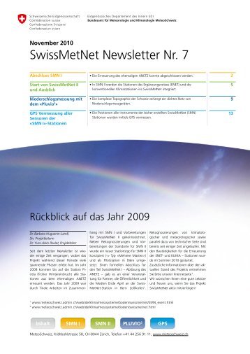 Newsletter 7 zum Abschluss SMN I - MeteoSchweiz - admin.ch