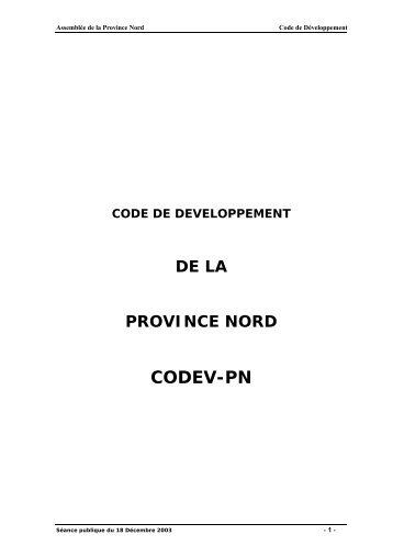 CODE DE DEVELOPPEMENT - Province Nord