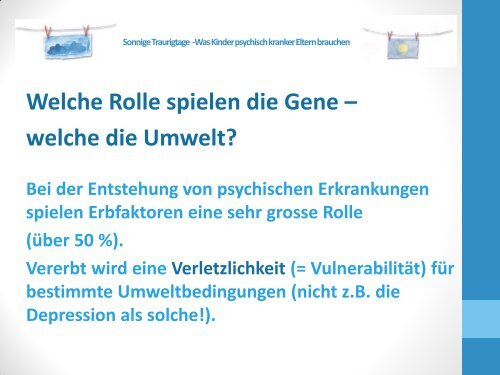 Sonnige Traurigtage – Was Kinder psychisch kranker Eltern brauchen