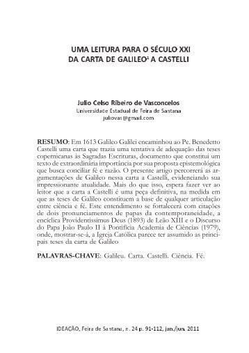 Uma leitura para o XXI da carta de Galileo a Castelli