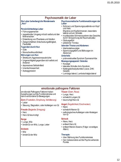 Psyche / Psychosomatik aus Sicht der TCM (Teil 1