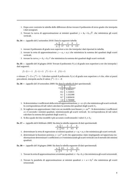 Raccolta di esercizi di Calcolo Numerico - Esercizi e Dispense