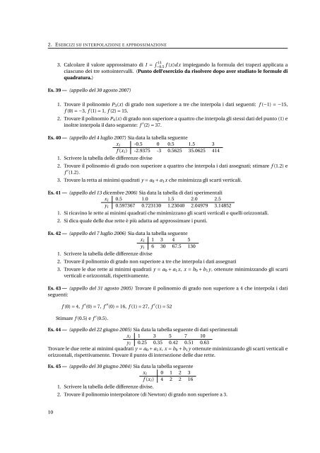 Raccolta di esercizi di Calcolo Numerico - Esercizi e Dispense