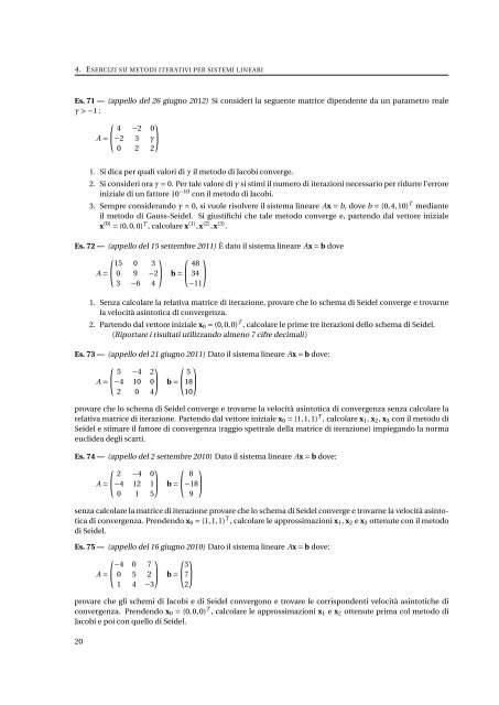 Raccolta di esercizi di Calcolo Numerico - Esercizi e Dispense