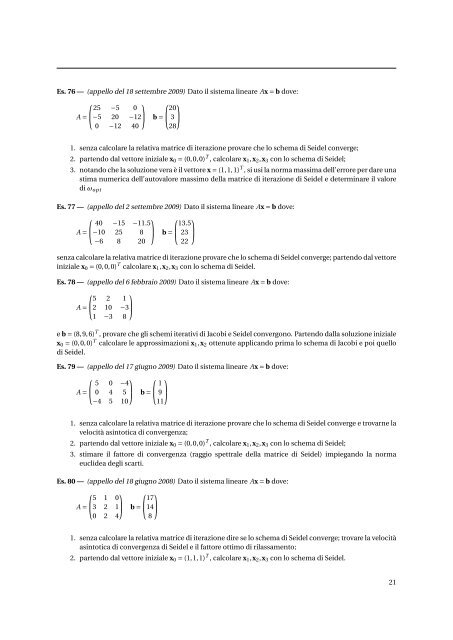 Raccolta di esercizi di Calcolo Numerico - Esercizi e Dispense