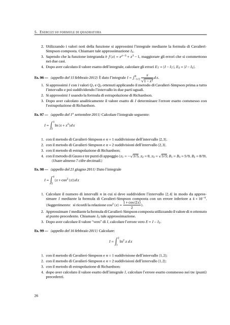 Raccolta di esercizi di Calcolo Numerico - Esercizi e Dispense