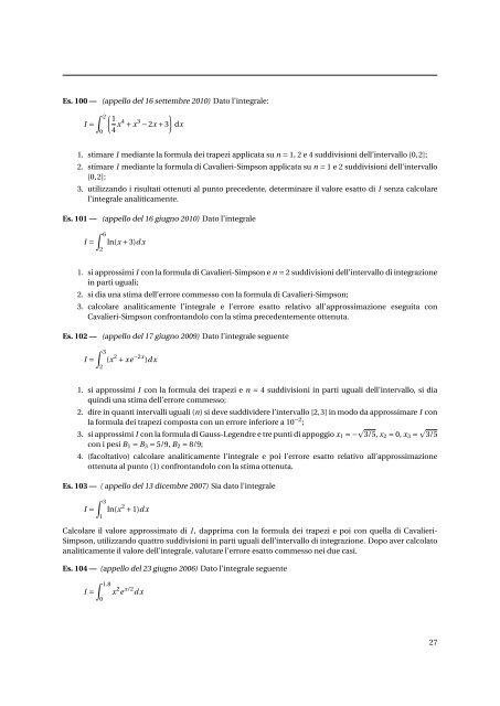 Raccolta di esercizi di Calcolo Numerico - Esercizi e Dispense