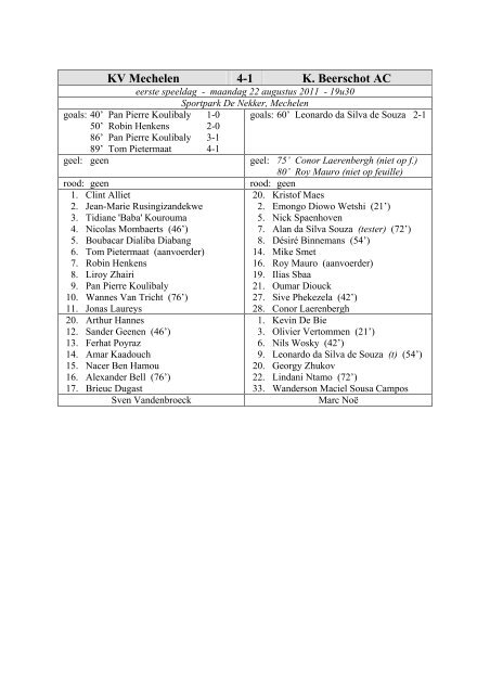 KV Mechelen 4-1 K. Beerschot AC - Stamnummer 25