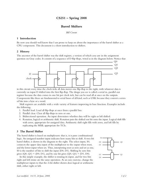 CS251 – Spring 2008 Barrel Shifters