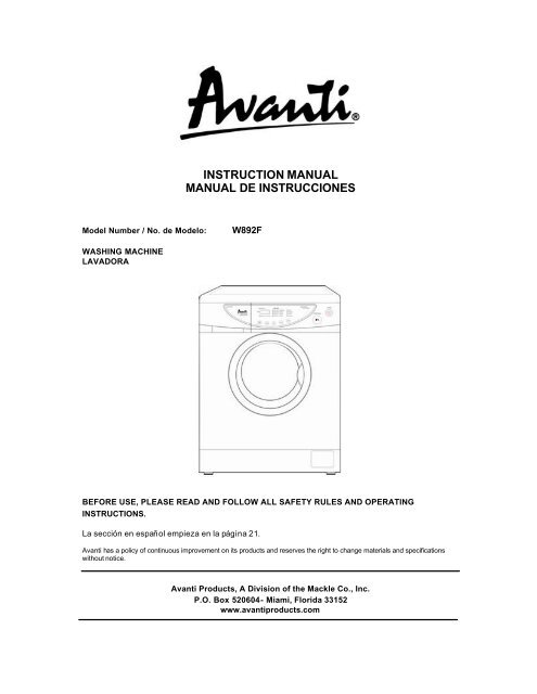 instruction manual manual de instrucciones - Avanti Products