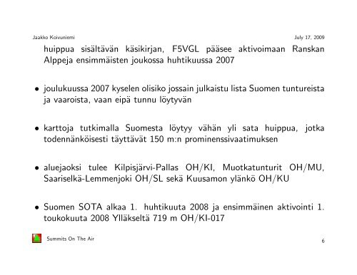 SOTA - Summits On The Air - jaakko Site