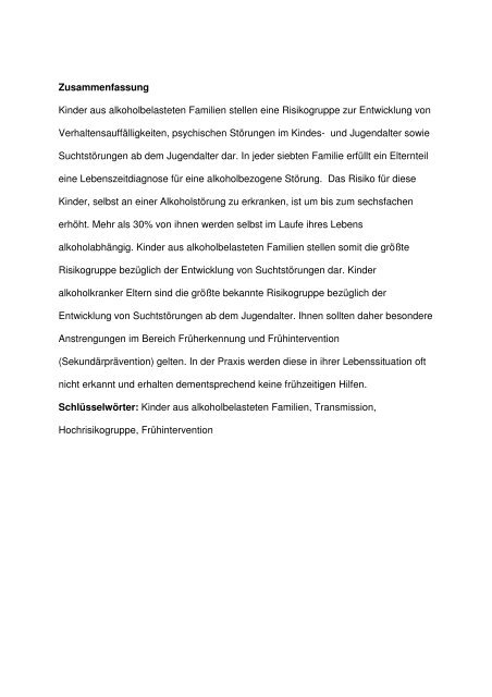 Klein, M. (2001). Kinder aus alkoholbelasteten Familien – Ein ...